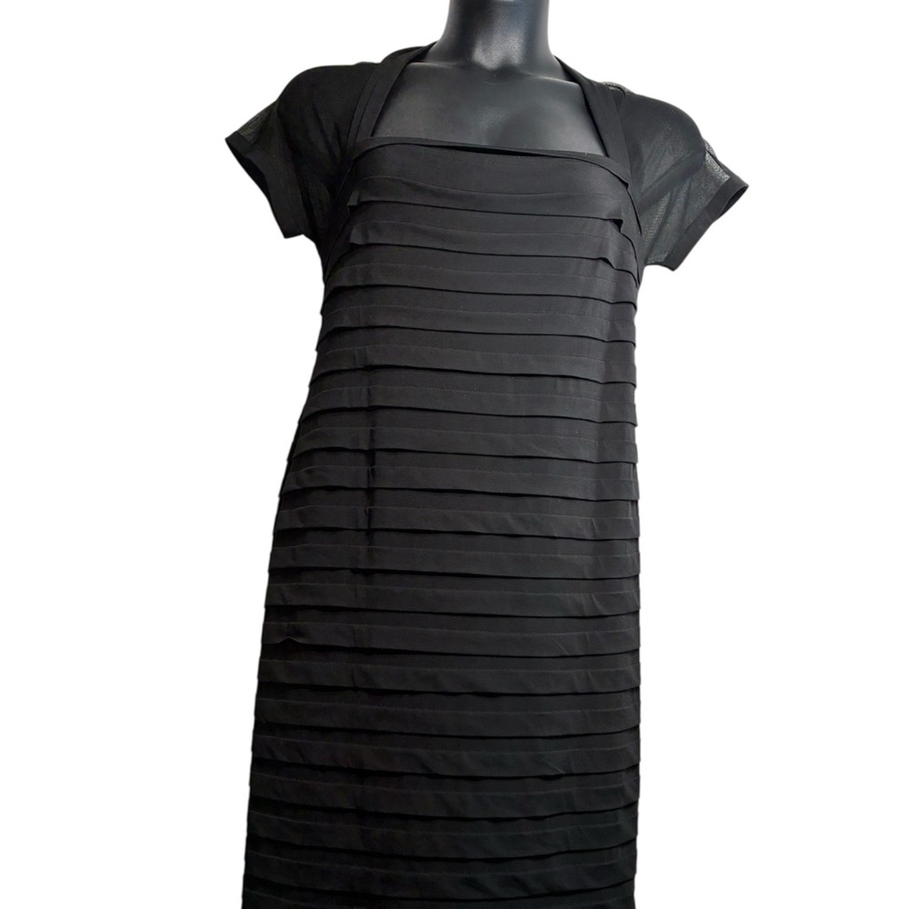 MAGGY LONDON Black Pleated Dress With Sheer Sleeves Sz 12